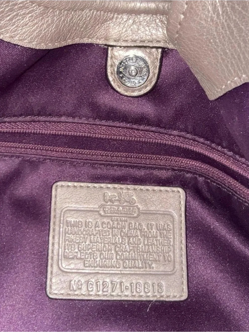 Coach Madison Silver Leather Shoulder Bag with Heart Pendant Accent
